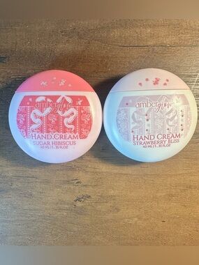 Amber Glow Hand Cream Sugar Hibiscus/Strawberry Bliss With Shea Butter 2 Pc NEW